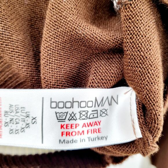 boohoo Man Limited Edition Brown Letterman Button Down Cardigan Sweater Size  XS - Picture 8 of 9